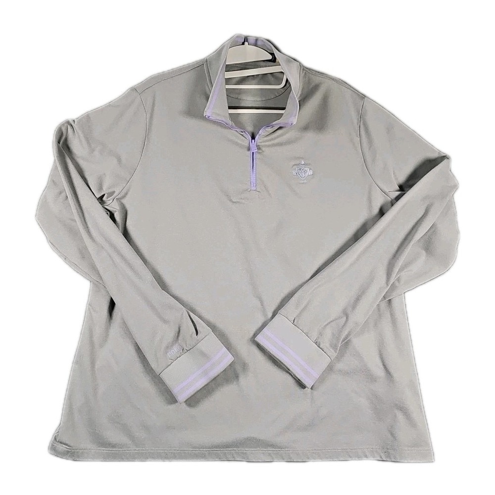 Polo Golf Ralph Lauren Gray 1/4‎ Zip Sweater Mens XL Tailored Fit Purple Stripe